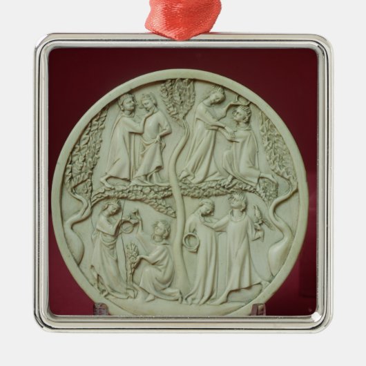 優雅な場面、c.1320-30を描写する鏡の箱 メタルオーナメント (正面)