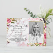 優雅な大理石 ローズ ブラッシュ ライフセレブレーション 招待状 (スタンド正面)