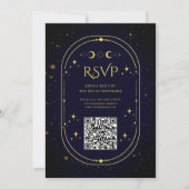 優雅な天の金色の月 ダークブルー RSVP 招待状 (正面)