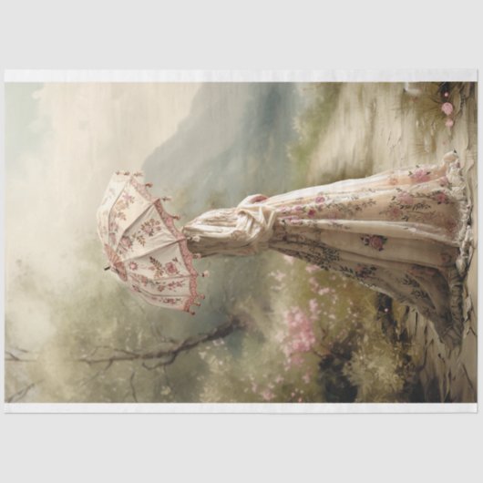 優雅な女性と日傘の肖像画アート 薄葉紙 (正面)