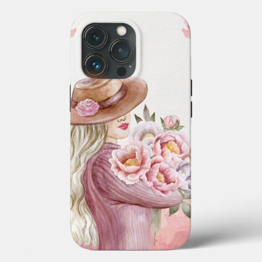 優雅な女性と芍薬の水彩アートプリント Case-Mate iPhoneケース (裏面)