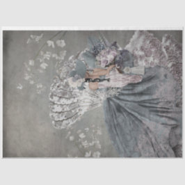 優雅な女性の肖像画 花の扇子 薄葉紙