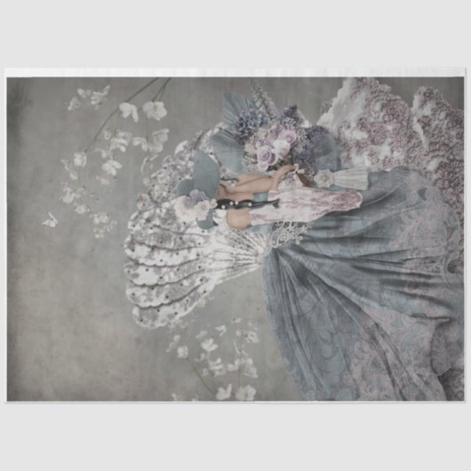 優雅な女性の肖像画 花の扇子 薄葉紙 (正面)