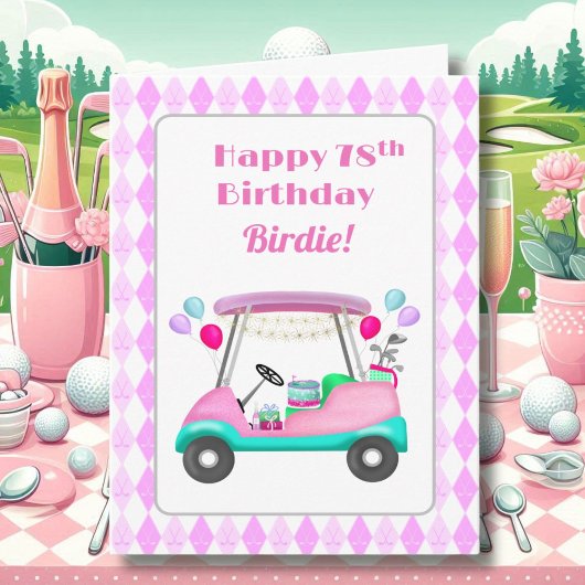 優雅な女性ゴルフパーティーカート 78歳の誕生日 カード