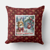 優雅な子鹿の雪の森のクリスマス クッション (正面)