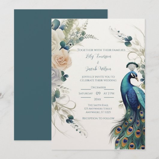 優雅な孔雀 招待状 (正面/裏面)