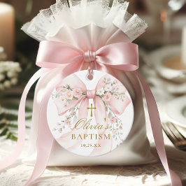 優雅な少女のクリスチャン洗礼 ピンクの花の蝶結び フェイバータグ