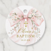 優雅な少女のクリスチャン洗礼 ピンクの花の蝶結び フェイバータグ (正面)