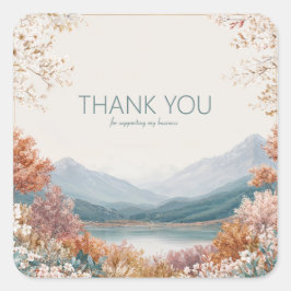 優雅な山湖の花の黄金フレームの風景 スクエアシール
