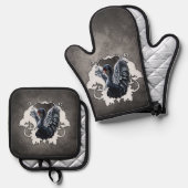 優雅な影の中で:黒い白鳥。 鍋つかみ&鍋敷きセット (正面/裏面)