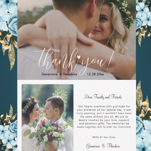 優雅な愛のハート結婚の写真シックなスクリプト サンキューカード