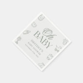 優雅な手描きのセージグリーンのベビーシャワー スタンダードカクテルナプキン (角)