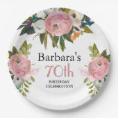 優雅な手描きの花の70歳の誕生日パーティー ペーパープレート (正面)