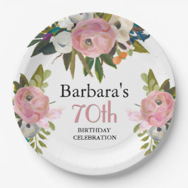 優雅な手描きの花の70歳の誕生日パーティー ペーパープレート