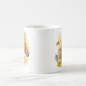 優雅な手描きの馬と植物と花 コーヒーマグカップ (中央)