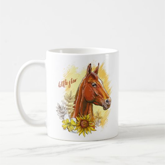 優雅な手描きの馬と植物と花 コーヒーマグカップ (左)