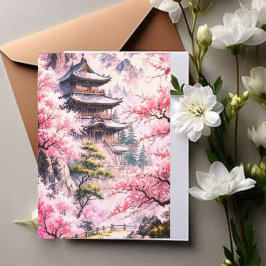 優雅な日本のお花見と城のウェディング招待状 招待状