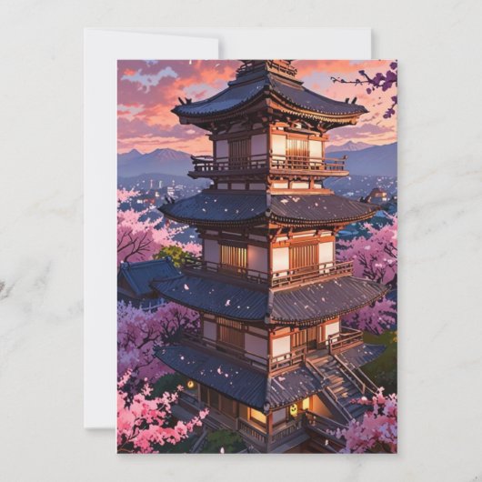 優雅な日本の桜と城のウェディング I 招待状 (正面)
