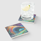 優雅な明るい虹の滝 ストーンコースター (横)