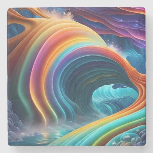 優雅な明るい虹の滝 ストーンコースター (正面)