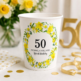 優雅な春の水仙の花の50歳の誕生日パーティー 紙コップ
