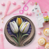 優雅な曲線：白いチューリップアールヌーボーデザイン ペーパープレート (パーティー)