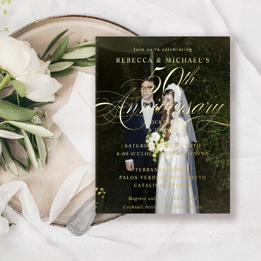 優雅な書道 50周年パーティー 箔招待状ポストカード