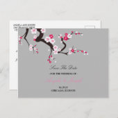 優雅な桜の花のピンクの花の「Save the Date」 案内ポストカード (正面/裏面)