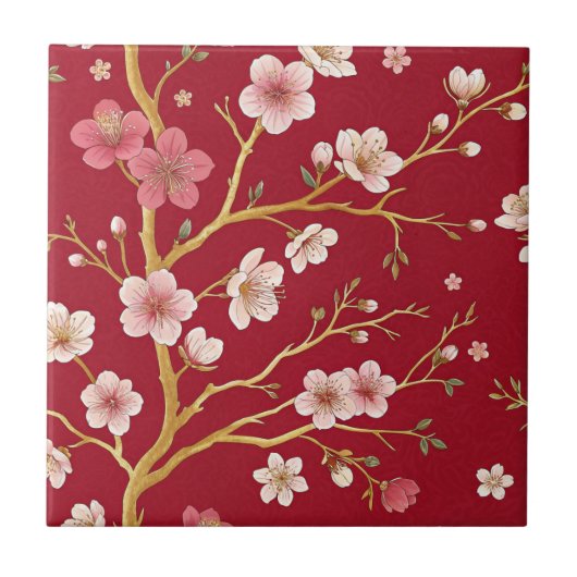 優雅な桜の金の枝 タイル (正面)