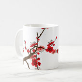 優雅な梅の花と鳥のクラシックマグカップ コーヒーマグカップ (正面左)