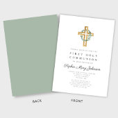 優雅な植物の葉の十字架 初聖体拝領 招待状