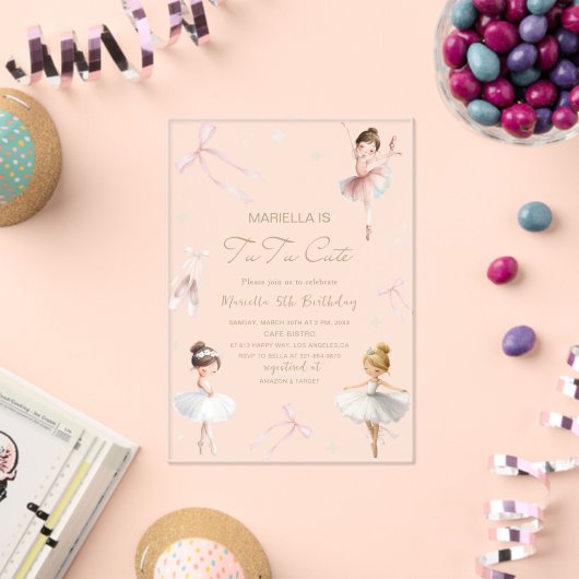 優雅な水彩おしゃれ5歳の誕生日チュチュかわいい女の子 アクリル招待状 (インサイチュ (お祝い))