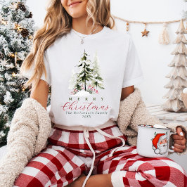 優雅な水彩の松の木 オリジナルクリスマス Tシャツ