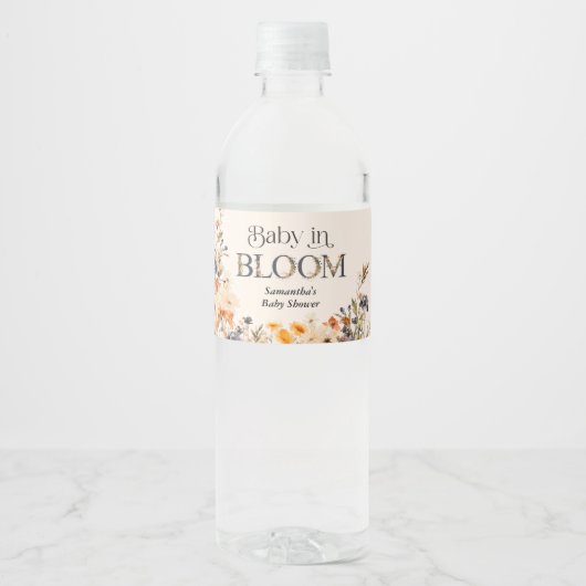 優雅な水彩の秋の野の花と咲く赤ちゃん Baby in Bloom ペットボトルラベル (正面)