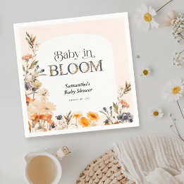 優雅な水彩の秋の野の花と"Baby in Bloom" スタンダードカクテルナプキン