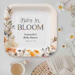 優雅な水彩の秋の野の花とBaby in Bloom ペーパープレート