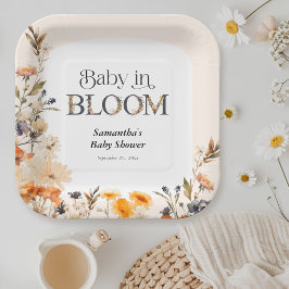 優雅な水彩の秋の野の花とBaby in Bloom ペーパープレート