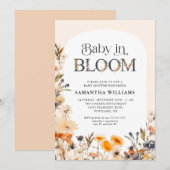 優雅な水彩の秋の野の花とBaby in Bloom 招待状 (正面/裏面)
