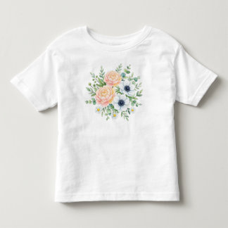 優雅な水彩の芍薬と白いアネモネの花柄 トドラーTシャツ