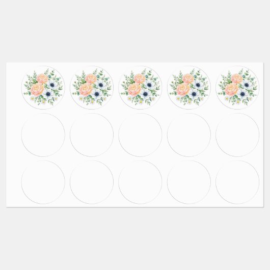 優雅な水彩の芍薬と白いアネモネの花柄 ラベル (シート)