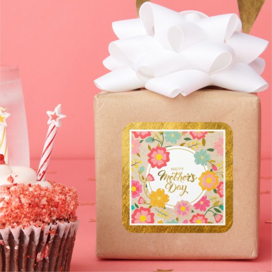 優雅な水彩の野の花のフラワーモチーフ母の日 スクエアシール (パーティー)
