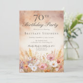優雅な水彩の野の花の草原 70歳の誕生日 招待状 (スタンド正面)