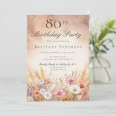 優雅な水彩の野の花の草原 80歳の誕生日 招待状 (スタンド正面)