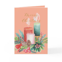 優雅な水彩キャンドルライト クリスマスカード