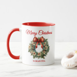 優雅な水彩クリスマスリース マグカップ