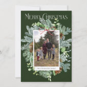 優雅な水彩グリーン写真クリスマスカード シーズンカード (正面)