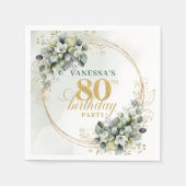 優雅な水彩グリーン系80歳の誕生日ナプキン スタンダードカクテルナプキン (正面)