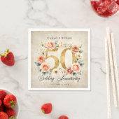 優雅な水彩フラワーの結婚50周年記念 スタンダードカクテルナプキン (インサイチュ)
