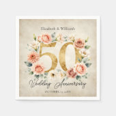 優雅な水彩フラワーの結婚50周年記念 スタンダードカクテルナプキン (正面)