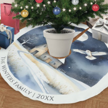 優雅な水彩メンフクロウの雪景色 クリスマス